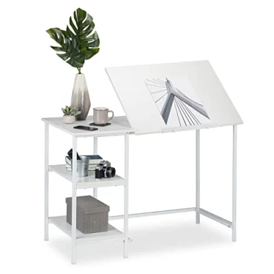 Immagine di Relaxdays Scrivania Inclinabile, 3 Ripiani, Diversa Angolazione, per Computer, Lavoro HLP 75x110x55 cm, Bianco