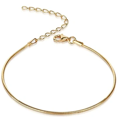Immagine di MATERIA Bracciale da donna con catenina a serpente in argento 925 placcata oro dello spessore di 1 mm dorato 17 22 cm regolabile # SA 62