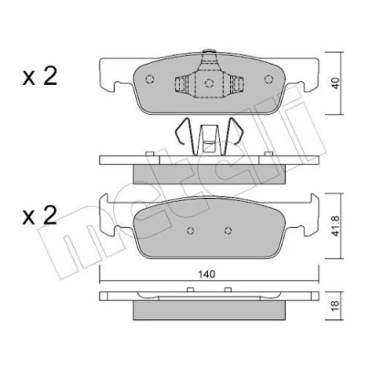 Immagine di metelligroup 22 0975 0 Pastiglie Freno Anteriori E Posteriori, Made in Italy, Pezzo di Ricambio per Auto/Automobile, Kit da 4 Pezzi, Certificate ECE R90, Prive Rame