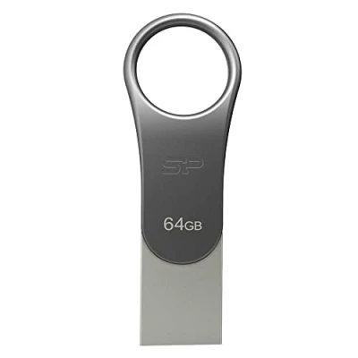 Immagine di SP/Silicon Power mobile C80 64GB USB 3.0 Flash Drive girevole con doppio connettore Type C/USB per periferiche C e MacBook Titanio