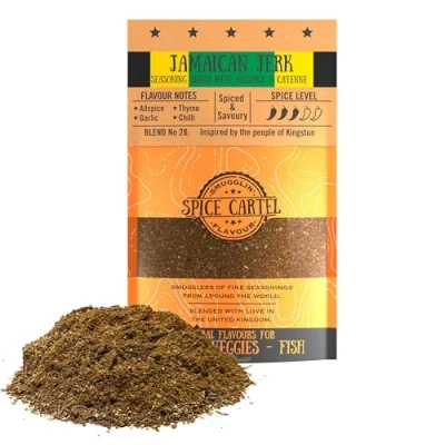 Immagine di Serk giamaicano di Spice Cartel. Una miscela piccante per un assaggio della vita dell&#039;isola, perfetta il pollo jerk. 35G Casa ribellabile. Realizzato a mano nel Regno Unito.