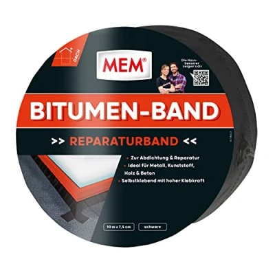 Immagine di MEM Nastro in bitume autoadesivo, resistente ai raggi UV, spessore 1,5 mm, dimensioni: 7,5 cm x 10 m, colore: nero