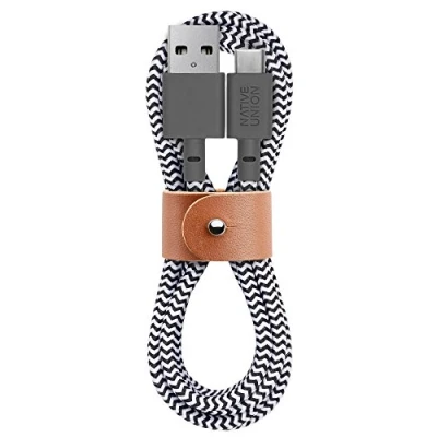 Immagine di Native Union Belt Cable da USB C A Cavo di Caricamento Ultra Resistente 1,2M con Cinturino in Cuoio Compatibile Samsung Galaxy Z Flip3, Fold3,S21, iPad Pro, Air 5(Zebra)