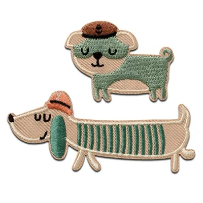 Immagine di Mono Quick Cani marittimi 2 pezzi animale Toppe Termoadesive Patch Toppa Ricamate, Misura: 4 x 9,4 cm
