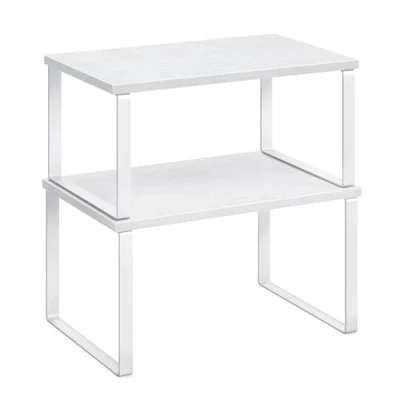Immagine di SONGMICS Scaffale Portaspezie, Set di 2 Organizzatori da Cucina Espandibili, Impilabile, Metallo e Legno Ingegnerizzato, Bianco Nuvola Neve KCS02W01