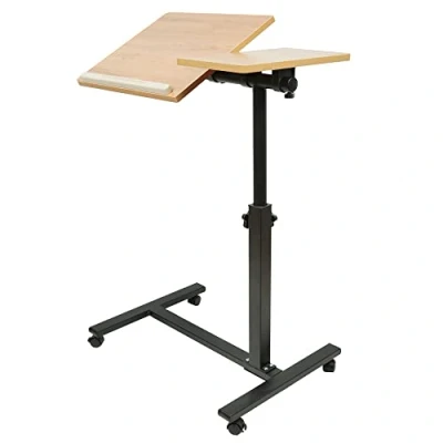 Immagine di Tavolo da letto per computer portatile, altezza regolabile, 5 ruote, bloccabili, supporto pieghevole in legno, scrivania, PC, nero, metallo (60 x 34,5 58 90 cm)