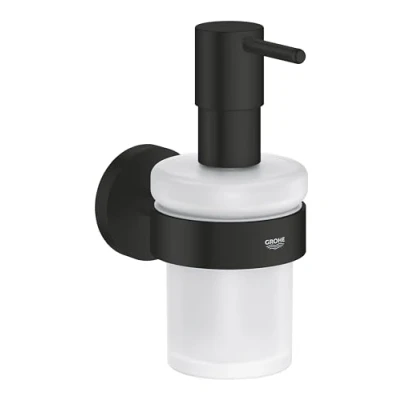 Immagine di GROHE Start QuickFix dispenser di sapone con supporto (metallo e vetro, quantità riempimento 160 ml, viti tasselli inclusi, facile da montare QuickGlue), nero opaco, 411952430