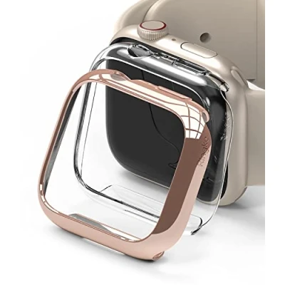 Immagine di Ringke Slim (2 Pezzi) Compatibile con Cover Apple Watch 9/8 / 7 41mm, Custodia Sottile Rigida PC Antigraffio Clear &amp; Chrome Rose Gold