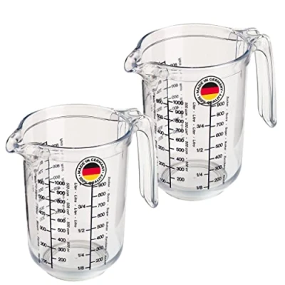 Immagine di Westmark 2 misurini con scale di misurazione multilingue e diverse unità misura, volume riempimento: 1 litro, plastica, gerda, trasparente, 306822E3
