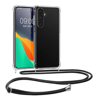 Immagine di kwmobile Custodia Compatibile con Samsung Galaxy S24 Plus Cover Back Case in Silicone TPU Protezione Smartphone Cordino nero/trasparente