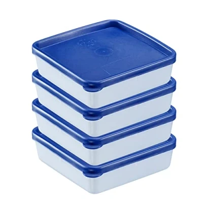 Immagine di Westmark Set di 4 Contenitori per Congelare Alimenti, Con Coperchio, Capacità: 0,25 Litri Ciascuno, Impilabili, Plastica, Trio, Colore: Trasparente/Blu, 25042270
