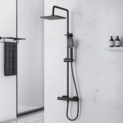 Immagine di MORADO Colonna Doccia Nero, con Miscelatore,Sistema Altezza Regolabile 85 115CM,Colonna Soffione 22x22cm,Nero