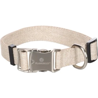 Immagine di Flamingo Collare per cane Lago Beige L 45 65 cm 25 mm Regolabile continuamente Fibbia a scatto e anello guinzaglio cromato