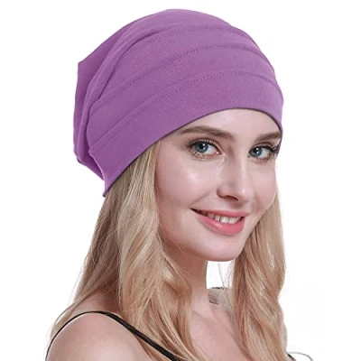 Immagine di osvyo Cotone Chemo Cappelli Soft Caps Cancro Copricapo per le donne perdita di capelli sigillati imballaggio, PURPOLA CHIARA, Taglia unica