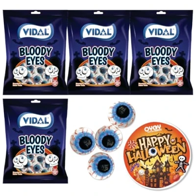 Immagine di OYOY Set di caramelle per occhi Halloween, 4 x 90 g, caramelle, in gomma frutta, con adesivi Halloween