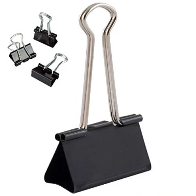 Immagine di D.RECT Lot de 12 Pinces à documents 51 mm Boîte Papier multi fonctions Binder Clips Métal Pince a Dessin pour Notes lettre Clip Fournitures bureau Noir