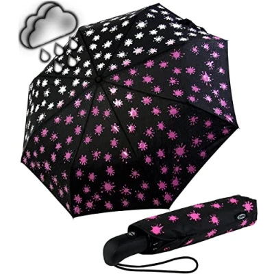 Immagine di iX brella Ombrello in fibra di vetro automatico Wetprint cambia colore caso bagnato Paintdrops, Paintdrops Neon Pink, Taschenschirm Auf Zu Automatik, tascabile