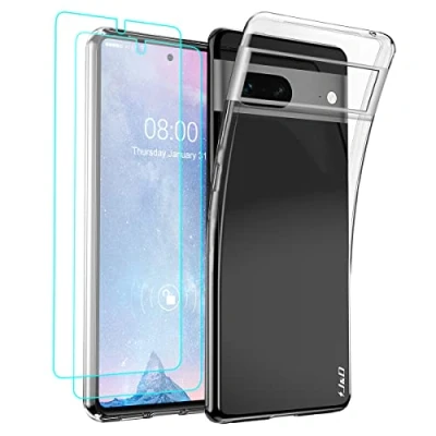 Immagine di J&amp;D Compatibile per Google Pixel 7 Custodia, Clear Anti Giallo Ultra Magro Caso con (2 Pacchi) Proteggi Schermo, Custodia Silicone TPU Paraurti 7, Non PRO, Trasparente