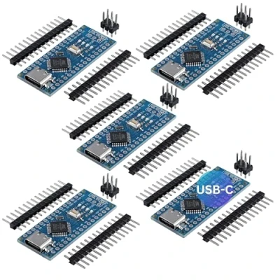 Immagine di AZDelivery Set di 5 schede AZ Nano V3 con connettore USB C Atmega CH340 Chip Atmega328 Compatibile Arduino, Arduino Pro Micro e Include book