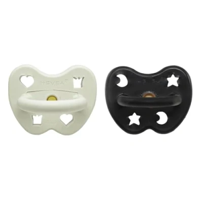 Immagine di HEVEA Ciuccio rotondo in gomma naturale, 3 36 mesi, design igienico per neonati e bambini, senza BPA, morbido resistente, confezione da 2 (ICY Fjord)