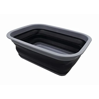 Immagine di SAMMART cestino pieghevole da 9,2 l, portatile picnic all&#039;aperto, borsa per la spesa pieghevole, contenitore salvaspazio (grigio scuro/nero)