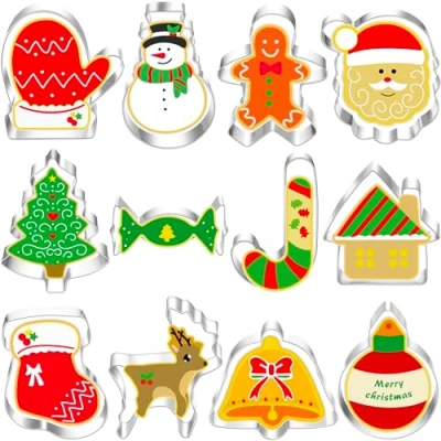 Immagine di BELSVOR Set di 12 Formine Biscotti Natale, 12PCS per Natalein Acciaio Inossidabile, Stampi decorazione biscotto/torta/pasticceria, Natale a forme
