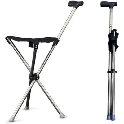 Immagine di Bastone Multifunzionale Con Sedile Altezza 86 Cm, Non Regolabile Stampelle Sgabello Per Anziani Sedia Resistente 3 Gambe Retrattil Da Passeggio