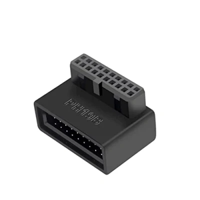 Immagine di SHANFEILU USB 3.0 90 Degree Motherboard Adapter 19 Pin/20 Pin Male to Female Extension L Turn Right Angle Socket for Desktop (Down PH19B)