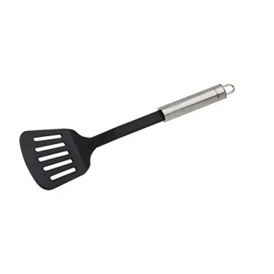 Immagine di Fackelmann 44308 scanalata Ovale da 33 cm, Pratica spatola in plastica con Manico ergonomico Acciaio Inox, utensile Cucina per Cucinare (Colore, quantità: 1 Pezzo, Inossidabile, Nero, Argento