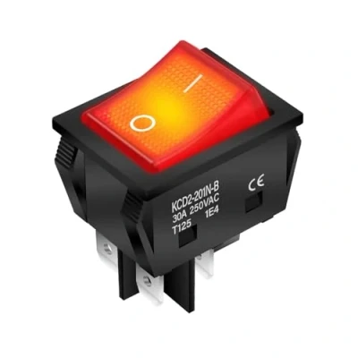 Immagine di LEVSEB interruttore a bilanciere rosso 30 A, 250 4 pin, dimensioni di montaggio x 22 mm, levetta on/off illuminato