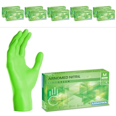 Immagine di ARNOMED guanti monouso verde, in nitrile M, 1000x (10 scatole), senza polvere e lattice, per alimenti, taglie XS, S, L XL