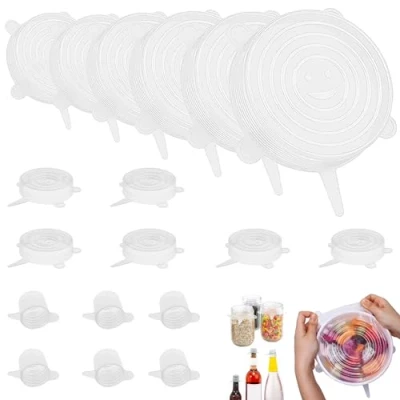 Immagine di coperchi in silicone estensibile 18 pezzi rotondi misure differenti riutilizzabili ecologici Senza BPA lavabile lavastoviglie coperchio per alimenti