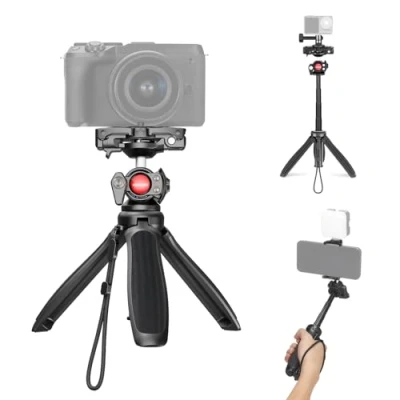 Immagine di NEEWER TP38 Mini Treppiede Smartphone, 15&quot; Asta da Selfie in Metallo Estensibile Portatelefono 2in1 Adattatore Action Cam Compatibile con Hero 13 12 11 10 9, Cavalletto Fotocamera Testa Sfera 360