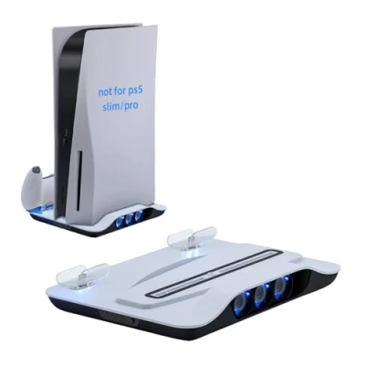 Immagine di Mcbazel PS5 Stazione Raffreddamento Supporto di Ricarica Multifunzionale per Console Controller Wireless DualSense Bianca (Non Slim)