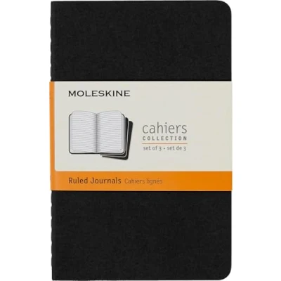 Immagine di Moleskine Cahier Journal, Set 3 Quaderni con Pagina a Righe, Copertina in Cartoncino e Cucitura Vista, Colore Nero, Dimensione Pocket 9 x 14 cm, 64 Pagine