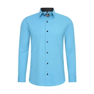 Immagine di Rusty Neal Camicia da uomo Premium Slim Fit a maniche lunghe, elasticizzata, contrasto, turchese, M