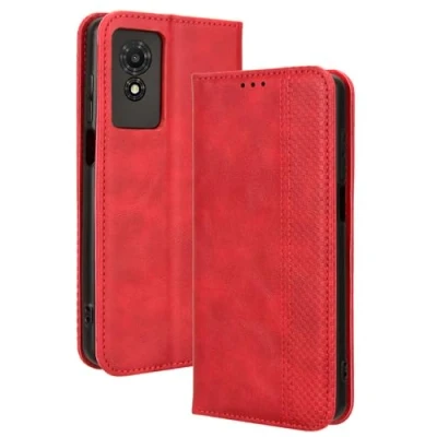 Immagine di COMAKU Cover TCL 501, Custodia a Portafoglio Pelle con Supporto e Chiusura Magnetica Rosso