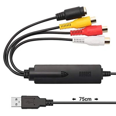 Immagine di Video Grabber VHS a DVD Scheda di Acquisizione USB August VGB350 Convertitore Analogico Digitale Compatibile con Windows, Supporta SECAM PAL NTSC, Adattatore Scart/ Software Editing