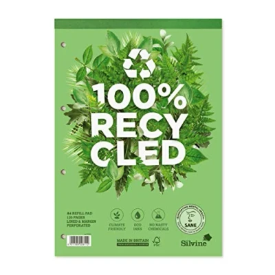 Immagine di Silvine Blocco di ricarica in formato A4, a righe con margine, bianco, 120 pagine carta riciclata al 100%, rif. R101