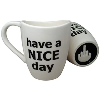 Immagine di Decodyne tazza da caffè con scritta &quot;Have a Nice Day&quot;, divertente dito medio sul fondo, 400 ml