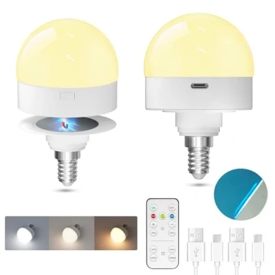 Immagine di TobeBright Lampadina Ricaricabile USB C E14 con Telecomando, 3 Temperatura Colore Dimmerabile Lampadine a Batteria Magnetico per Illuminazione di Emergenza, Campeggio, Luci Notturne(2 Pezzi)