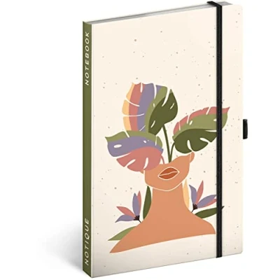 Immagine di Taccuino a righe con elastico, 13 x 21 cm, circa A5, copertina rigida, taccuino, diario, per adulti, donne (Monstera)