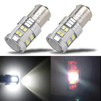 Immagine di P21w 1156 Ba15s Lampadine LED, PYJR DC12v 24V Ampia tensione, Super Bright con Proiettore, 6000K Bianca, per llampada della retromarcia, luci posizione, stop e fendinebbia, 2 Pezzi