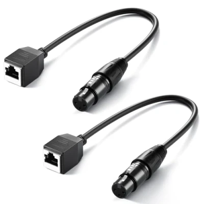 Immagine di NEEWER Cavo DMX da 3 Pin XLR Femmina a RJ45 Femmina, 2pz, Adattatore 5 Connettore Solo per Tubo Luce RGB TL60 e Controller di Illuminazione Console DMX512, 35cm, NC008
