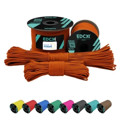Immagine di EdcX 2 mm Nylon Paracord 275 (15, 30, 50 and 100 m) 100% rope, 3 Strand cord, cord in Many Colours (Orange Yellow, 15