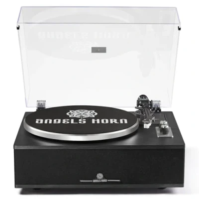 Immagine di ANGELS HORN Giradischi Vinile Bluetooth Hi Fi a 2 velocità con altoparlanti integrati Include preamplificatore Phono &amp; Cartuccia magnetica AT 3600L Edizione classica nera