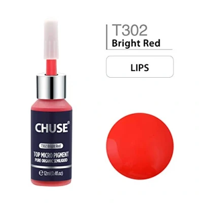 Immagine di CHUSE T302 Inchiostro passivo di colore permanente trucco del pigmento Microblading micro rosso luminoso dell&#039;inchiostro, DermaTest 12 ml (0.4fl.oz)