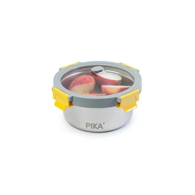 Immagine di PIKA Contenitore per alimenti in acciaio inox e coperchio vetro temperato Ermetico leggero Compatibile con microonde, forno, congelatore MetalShock (6 650ml)