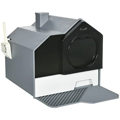 Immagine di PawHut Lettiera per Gatti Chiusa con Coperchio e Vassoio Estraibile, Toilette Tappetino Paletta Inclusi, 47x45x42cm, Grigio
