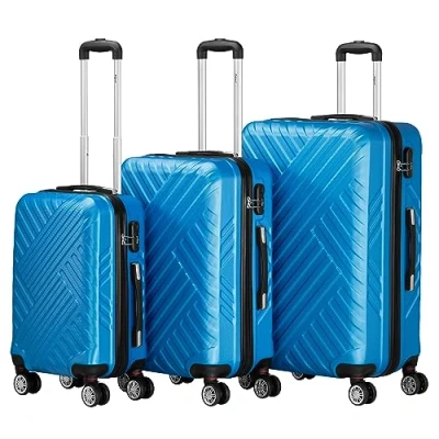 Immagine di set di valigie Zelsius 3 pezzi, blu valigia rigida in ABS con chiusura a combinazione, Ruote doppie e divisorio interno mano, rigide trolley, grande
